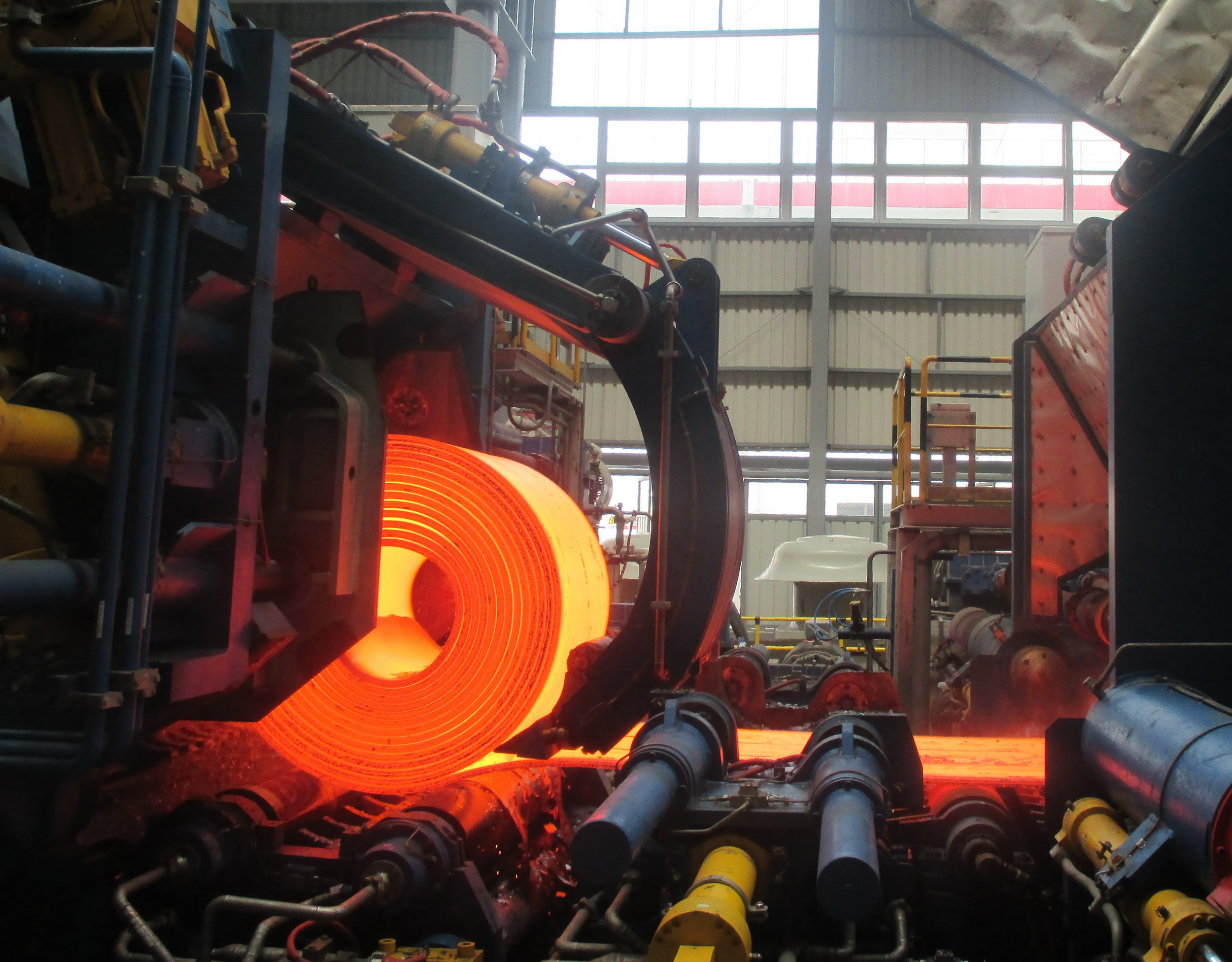Hot steel slab in rolling mill